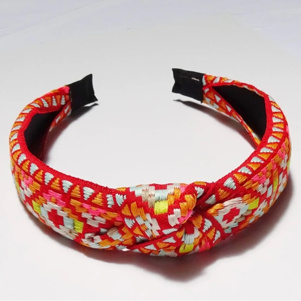 NWOT AZTEC BOHEMIAN EMBROIDERY KNOT HEADBAND | 21H1340 - RED